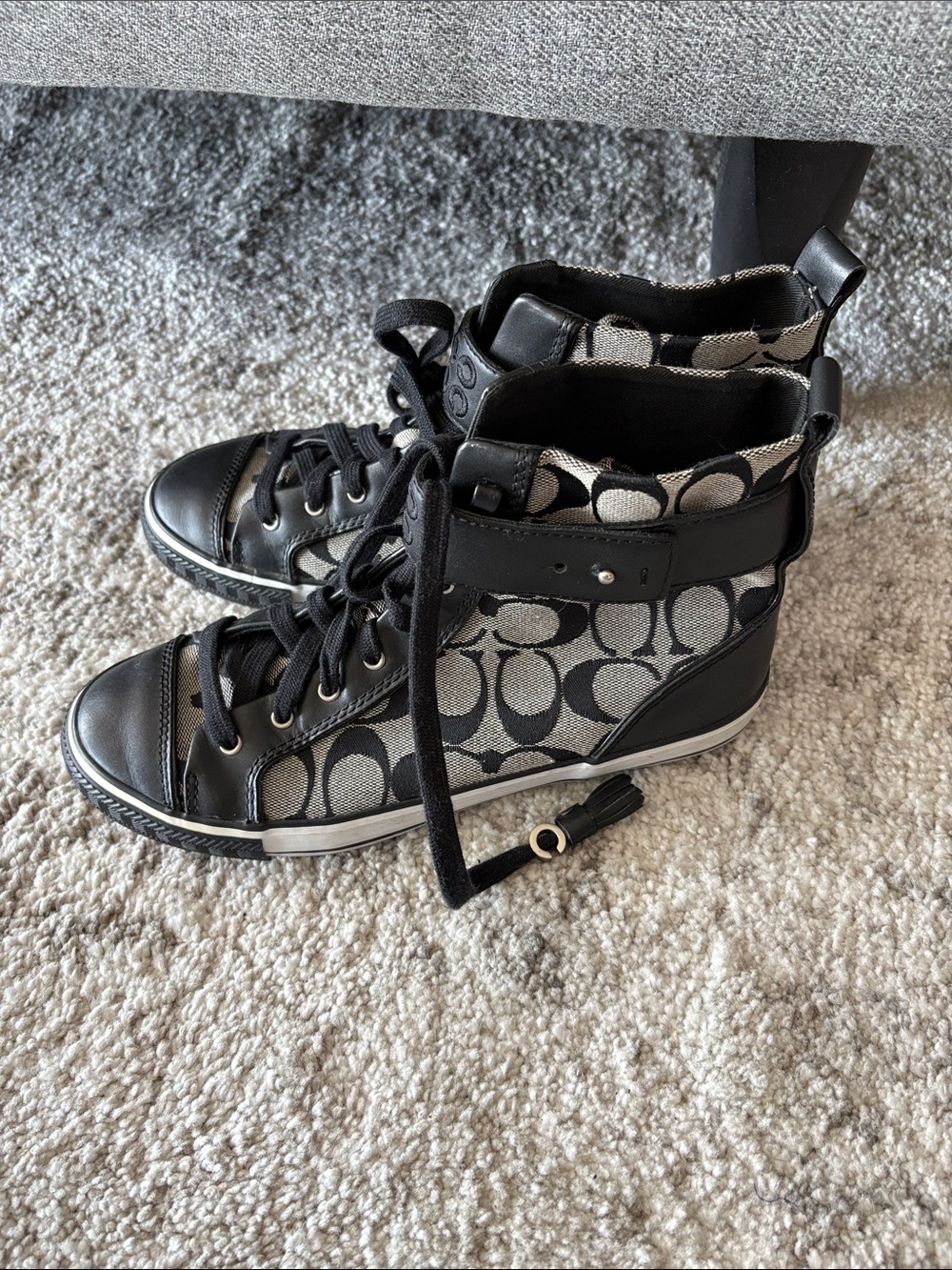 Coach Foster High Top Sneakers Black Leather Logo Casual Shoes Size 8 - Picture 4 of 8
